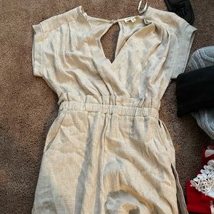 Beige v neck jumpsuit